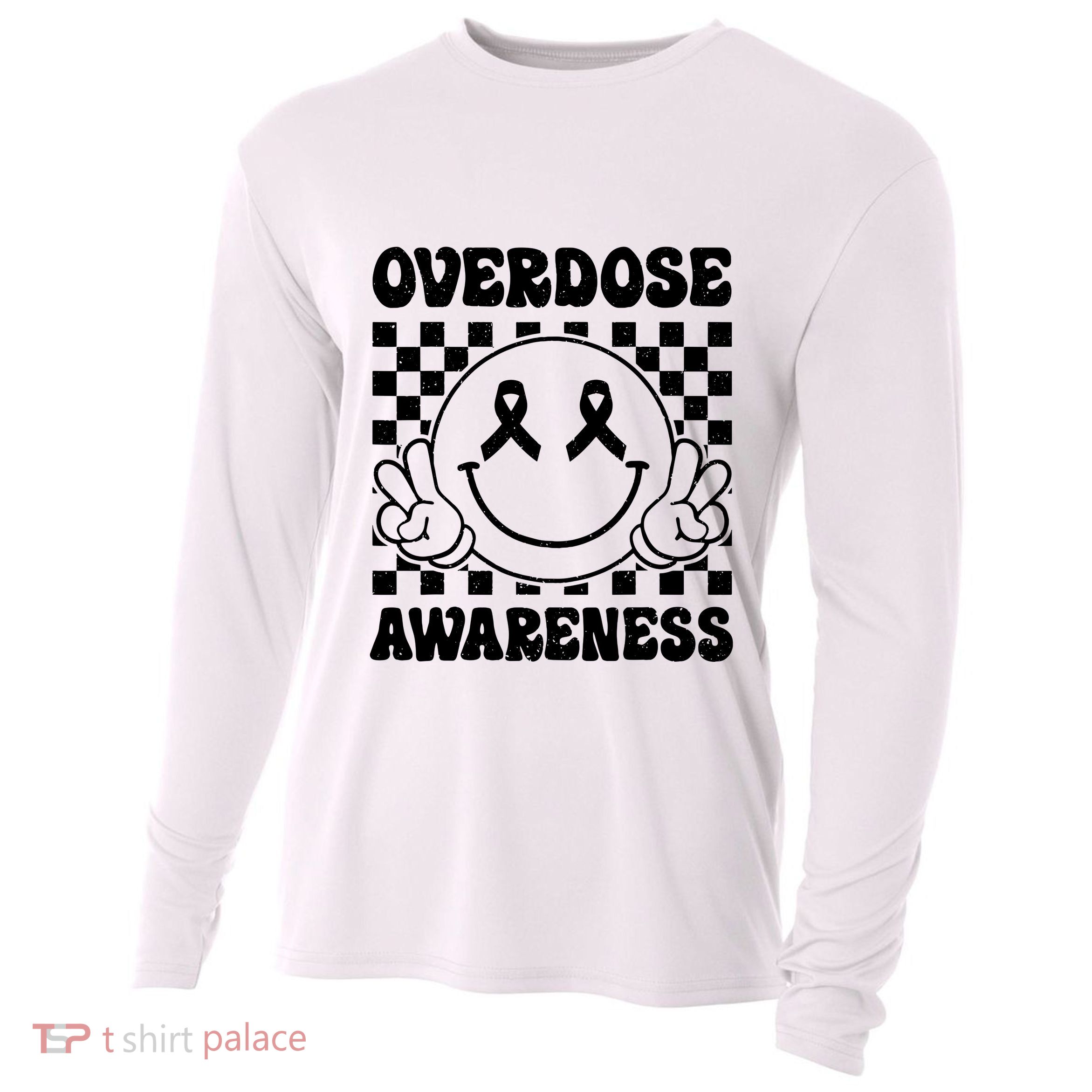 Overdose Awareness Support Smile Face Purple End Addiction Cooling Performance Long Sleeve Crew