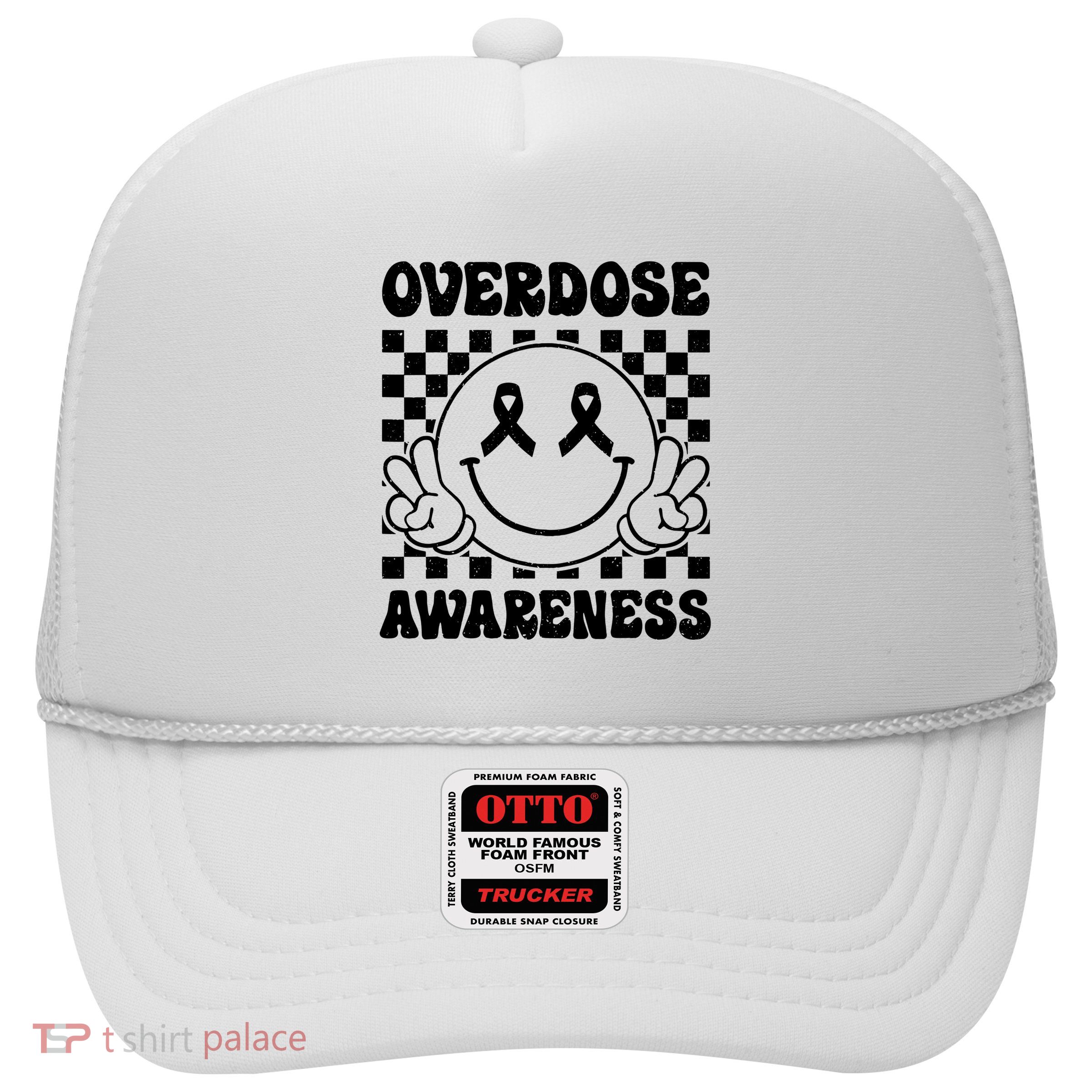 Overdose Awareness Support Smile Face Purple End Addiction Trucker Hat
