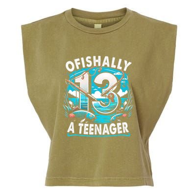 Ofishally A Teenager 13th Birthday 13 Year Boy Fishing Lover Garment-Dyed Women's Muscle Tee