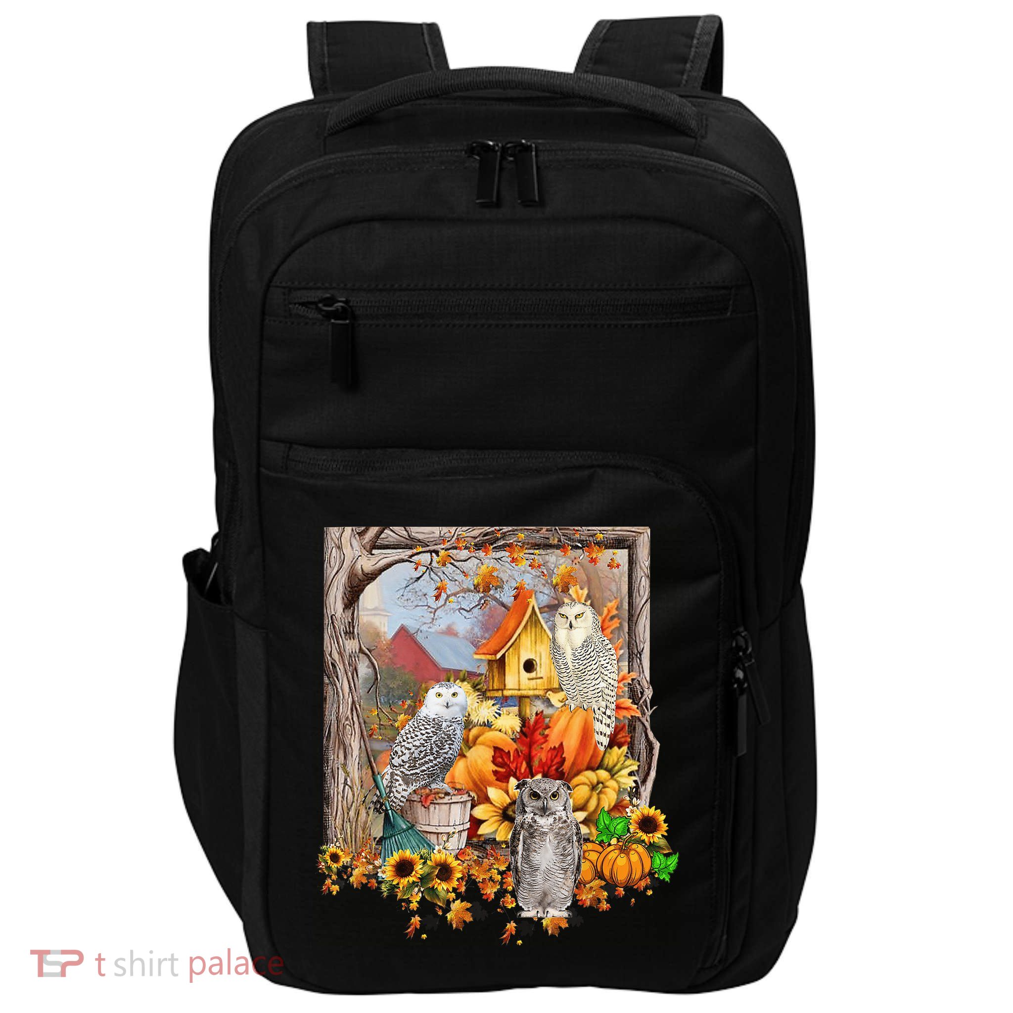 Owls Autumn Tree Leaves Fall Pumpkin Impact Tech Backpack