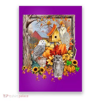 Owls Autumn Tree Leaves Fall Pumpkin Poster