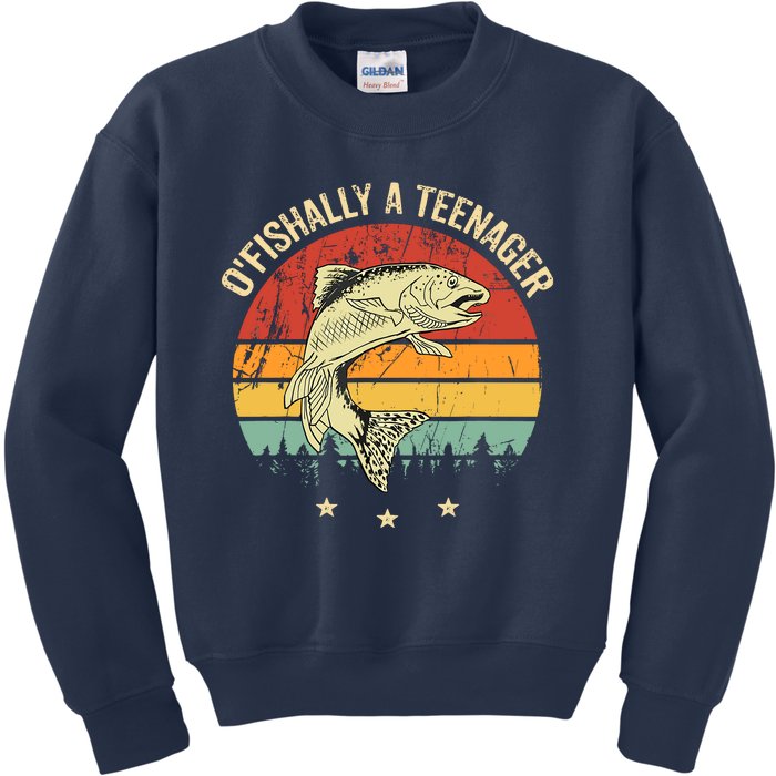 OFishally A Teenager 13th Birthday Fishing Fisherman Kids Sweatshirt