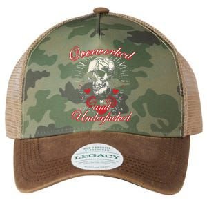 Overworked And Underfucked Skull Design Funny Meme Legacy Tie Dye Trucker Hat