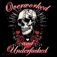 Overworked And Underfucked Skull Design Funny Meme High Crown Mesh Back Trucker Hat