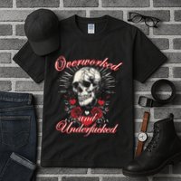 Overworked And Underfucked Skull Design Funny Meme Tall T-Shirt