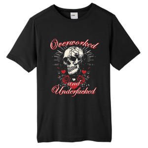 Overworked And Underfucked Skull Design Funny Meme Tall Fusion ChromaSoft Performance T-Shirt