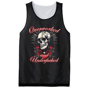 Overworked And Underfucked Skull Design Funny Meme Mesh Reversible Basketball Jersey Tank