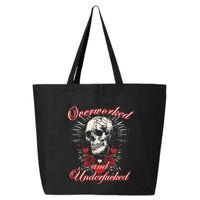 Overworked And Underfucked Skull Design Funny Meme 25L Jumbo Tote