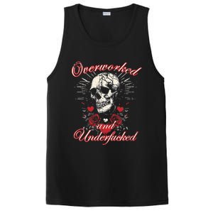 Overworked And Underfucked Skull Design Funny Meme PosiCharge Competitor Tank