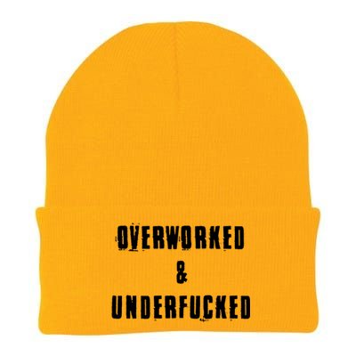 Overworked And Underfucked Funny Offensive Knit Cap Winter Beanie