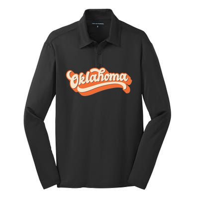 Oklahoma America Usa State Retro Silk Touch Performance Long Sleeve Polo