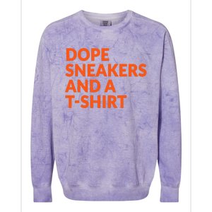 Orange And White Dope Sneakers And A Colorblast Crewneck Sweatshirt