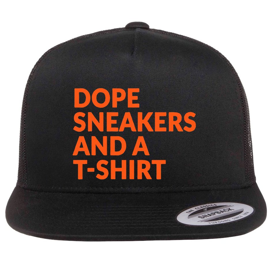 Orange And White Dope Sneakers And A Flat Bill Trucker Hat