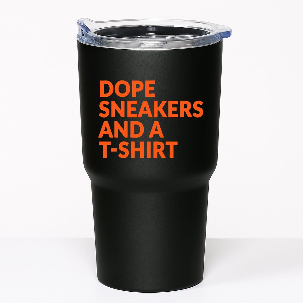 Orange And White Dope Sneakers And A Tumbler