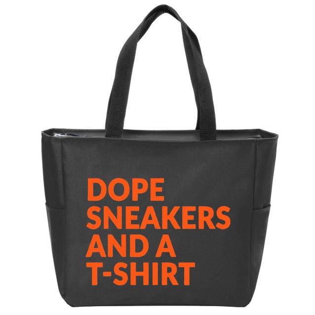 Orange And White Dope Sneakers And A Zip Tote Bag