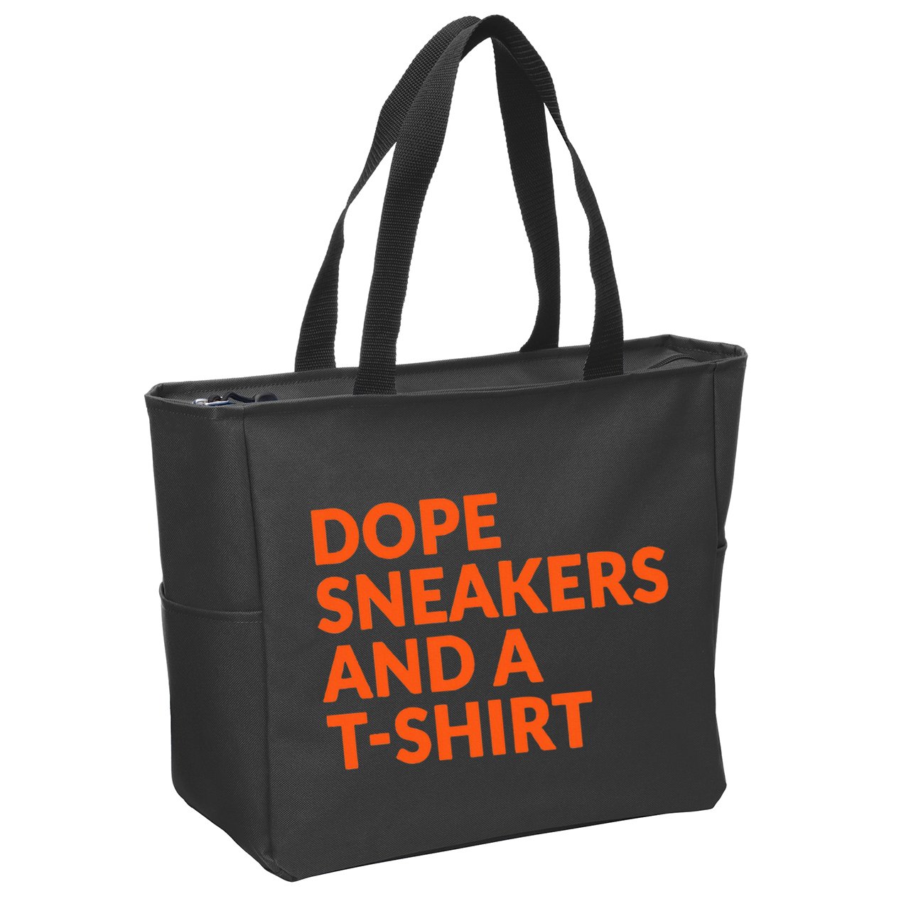 Orange And White Dope Sneakers And A Zip Tote Bag