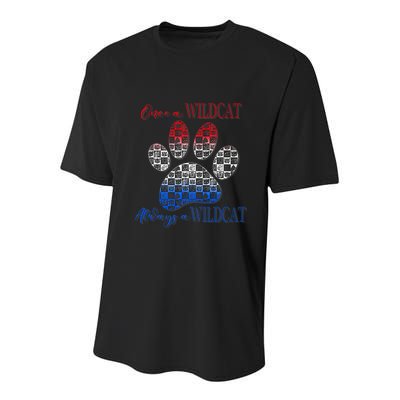 One A Wildcats Always In A Paw Print Youth Performance Sprint T-Shirt