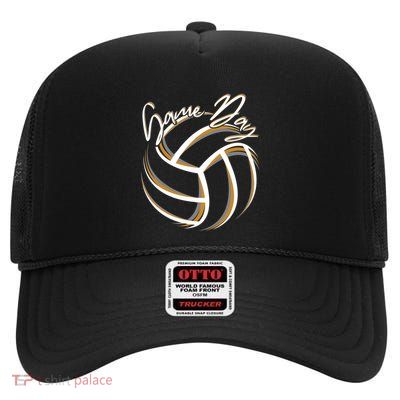 Orange And White Volleyball Season Game Day Volleyball Graphic Gift High Crown Mesh Back Trucker Hat
