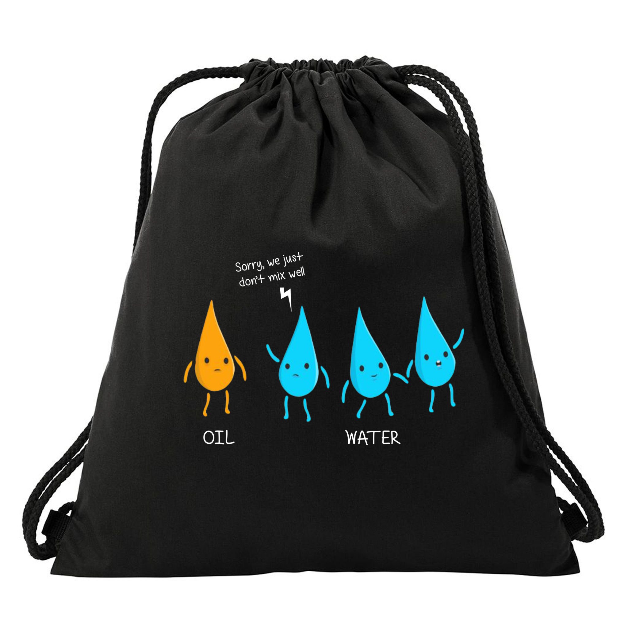 Oil And Water Don't Mix Well Funny Science Drawstring Bag