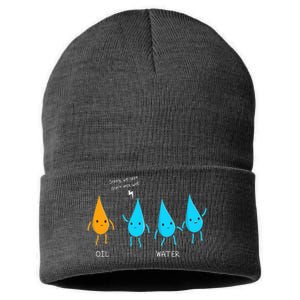 Oil And Water Don't Mix Well Funny Science Sustainable Knit Beanie