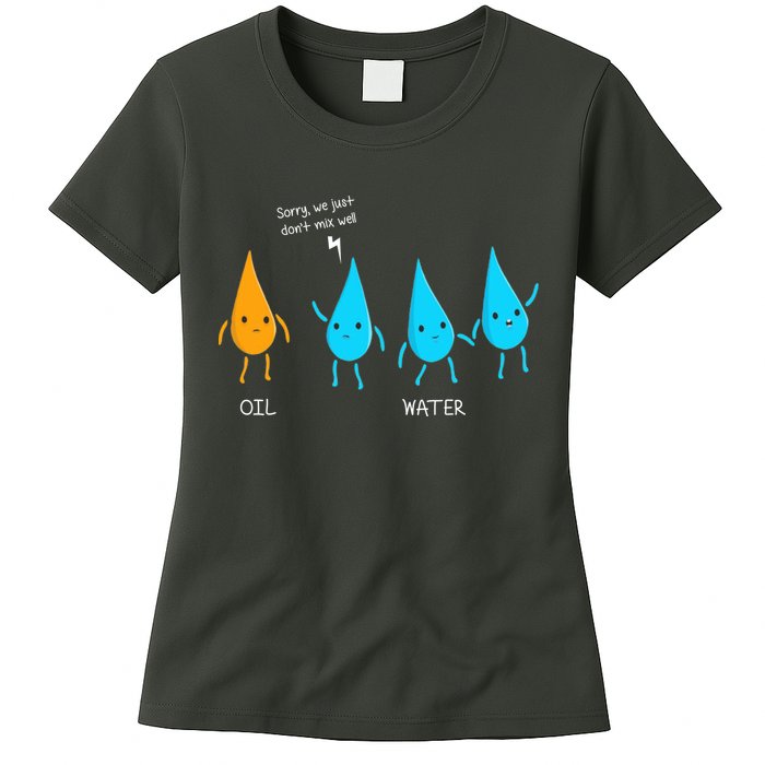 Oil And Water Don't Mix Well Funny Science Womens T-Shirt