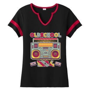 Oldschool Boombox 1934 90th Birthday Ladies Halftime Notch Neck Tee