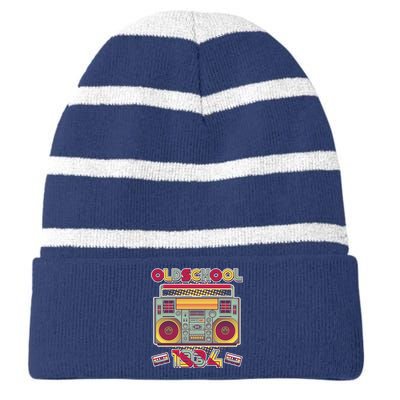 Oldschool Boombox 1934 90th Birthday Striped Beanie with Solid Band