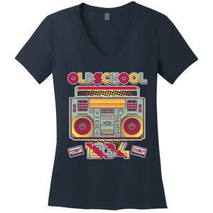 Oldschool Boombox 1934 90th Birthday Women's V-Neck T-Shirt