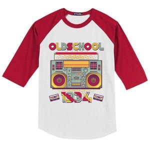 Oldschool Boombox 1934 90th Birthday Kids Colorblock Raglan Jersey