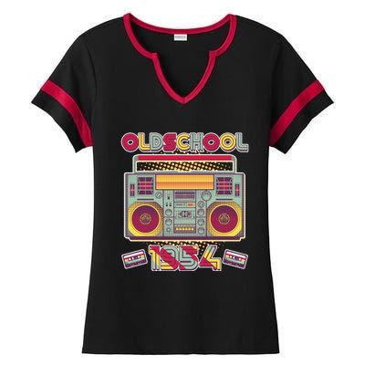 Oldschool Boombox 1954 70th Birthday Ladies Halftime Notch Neck Tee