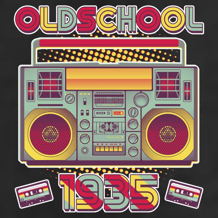 Oldschool Boombox 1935 90th Birthday 7 Panel Mesh Trucker Snapback Hat