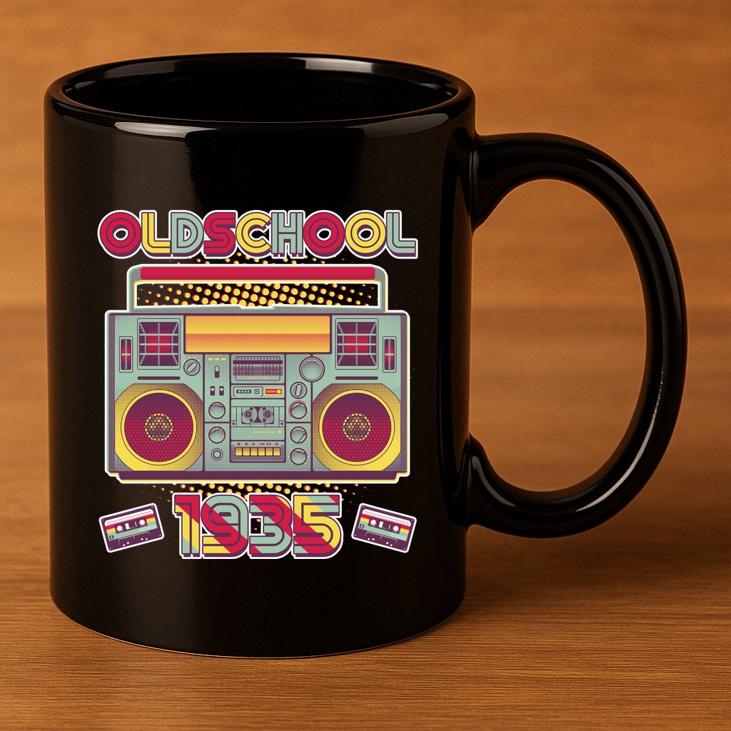 Oldschool Boombox 1935 90th Birthday 11oz C Handle Ceramic Mug