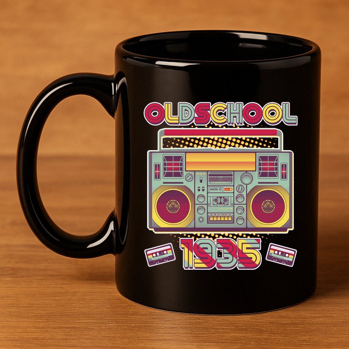 Oldschool Boombox 1935 90th Birthday 11oz C Handle Ceramic Mug