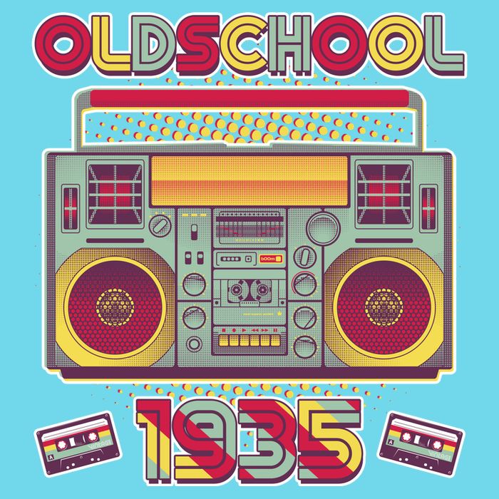 Oldschool Boombox 1935 90th Birthday Button