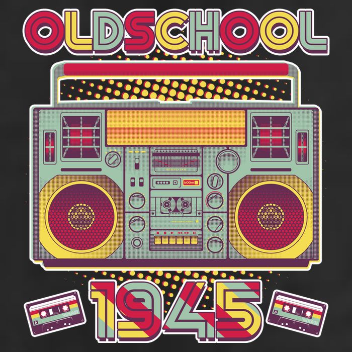 Oldschool Boombox 1945 80th Birthday 7 Panel Mesh Trucker Snapback Hat