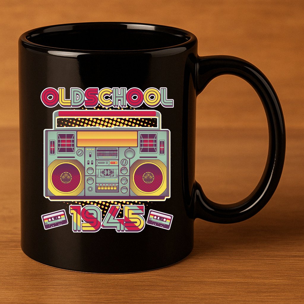 Oldschool Boombox 1945 80th Birthday 11oz C Handle Ceramic Mug