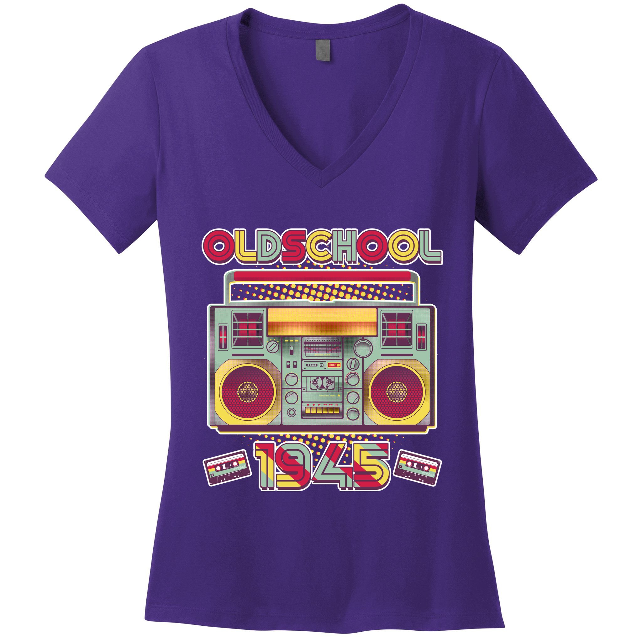 Oldschool Boombox 1945 80th Birthday Women's V-Neck T-Shirt