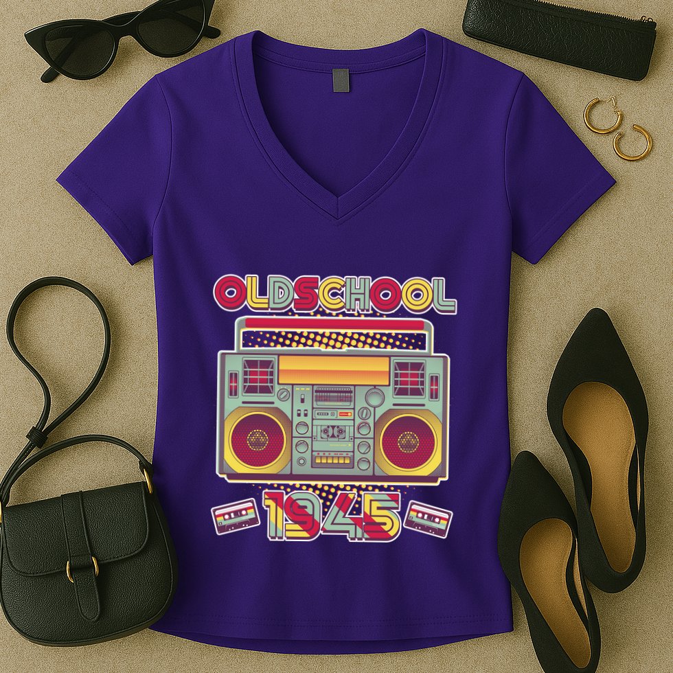 Oldschool Boombox 1945 80th Birthday Women's V-Neck T-Shirt