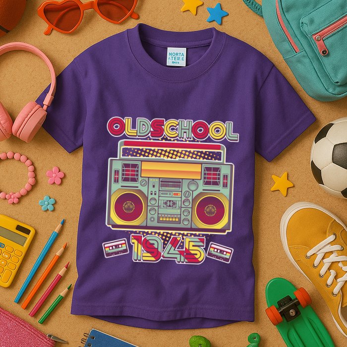 Oldschool Boombox 1945 80th Birthday Kids T-Shirt