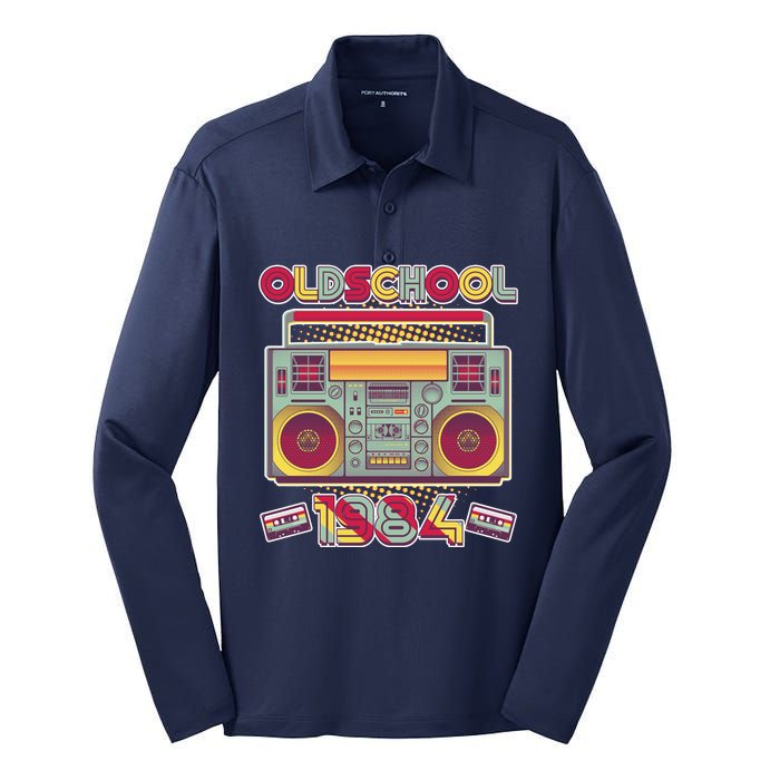 Oldschool Boombox 1984 40th Birthday Silk Touch Performance Long Sleeve Polo