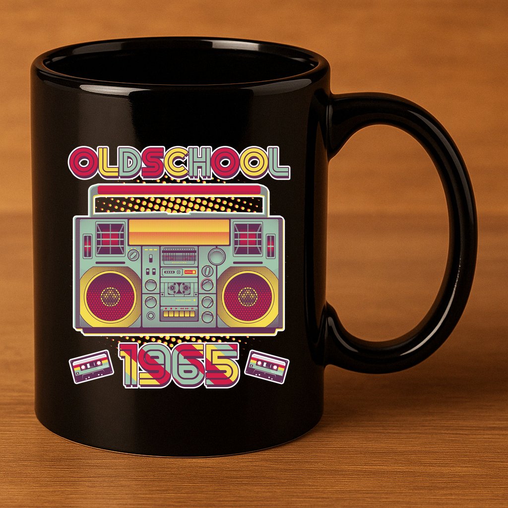 Oldschool Boombox 1965 60th Birthday 11oz C Handle Ceramic Mug