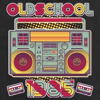 Oldschool Boombox 1985 40th Birthday 7 Panel Mesh Trucker Snapback Hat