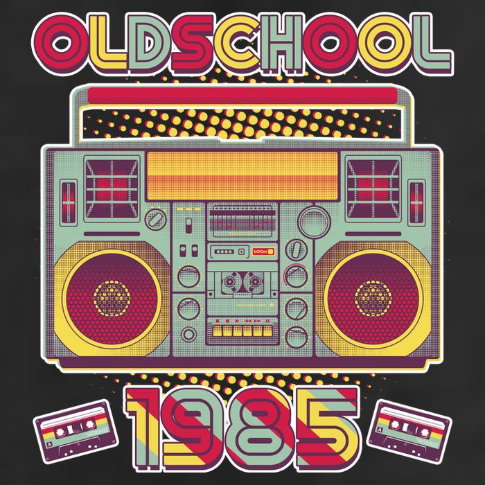 Oldschool Boombox 1985 40th Birthday 7 Panel Mesh Trucker Snapback Hat