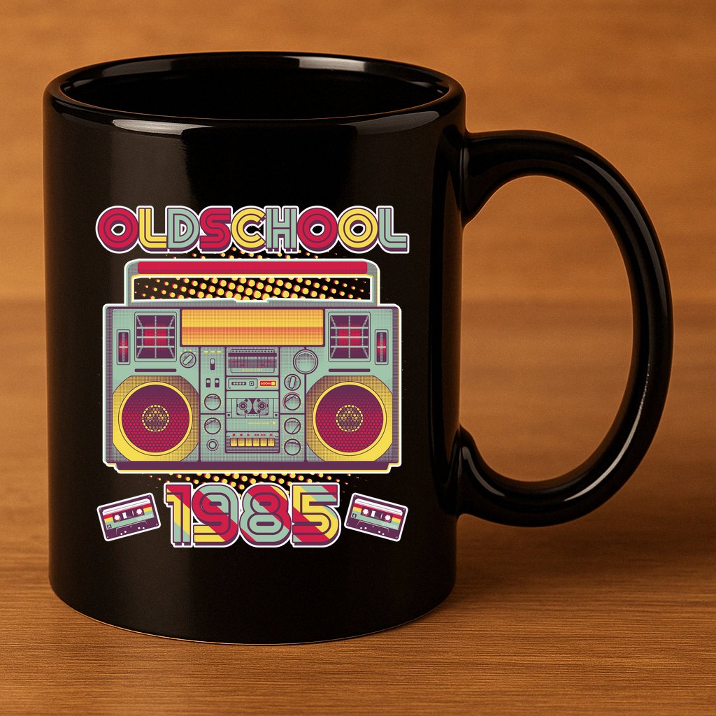 Oldschool Boombox 1985 40th Birthday 11oz C Handle Ceramic Mug