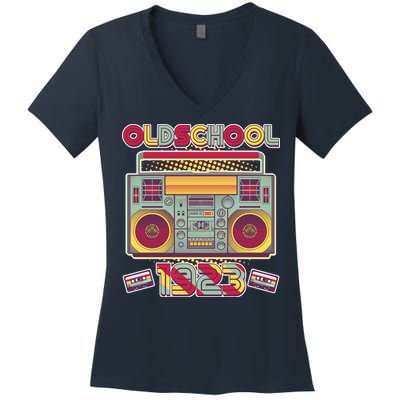 Oldschool Boombox 1923 100th Birthday Women's V-Neck T-Shirt