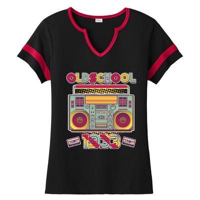 Oldschool Boombox 1933 90th Birthday Ladies Halftime Notch Neck Tee