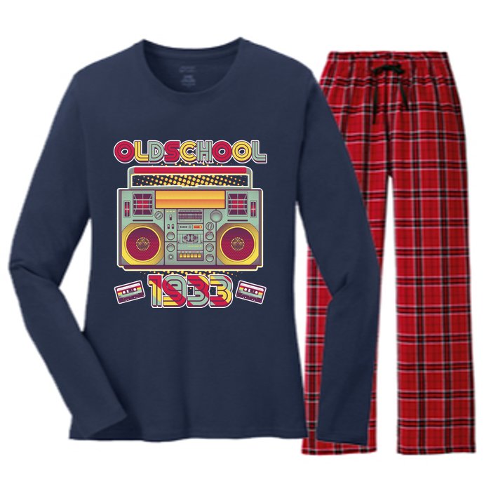 Oldschool Boombox 1933 90th Birthday Women's Long Sleeve Flannel Pajama Set 