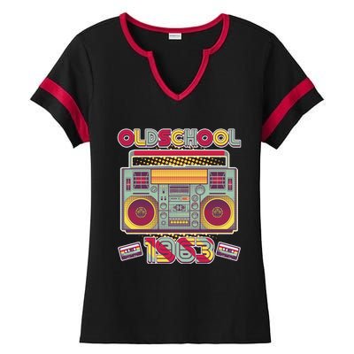 Oldschool Boombox 1963 60th Birthday Ladies Halftime Notch Neck Tee