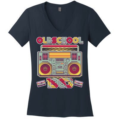 Oldschool Boombox 1963 60th Birthday Women's V-Neck T-Shirt