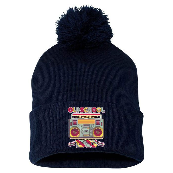 Oldschool Boombox 1983 40th Birthday Pom Pom 12in Knit Beanie